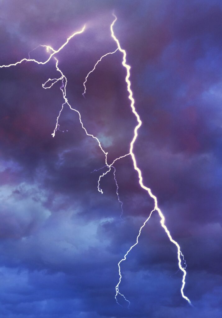 A lightning bolt lights up the sky