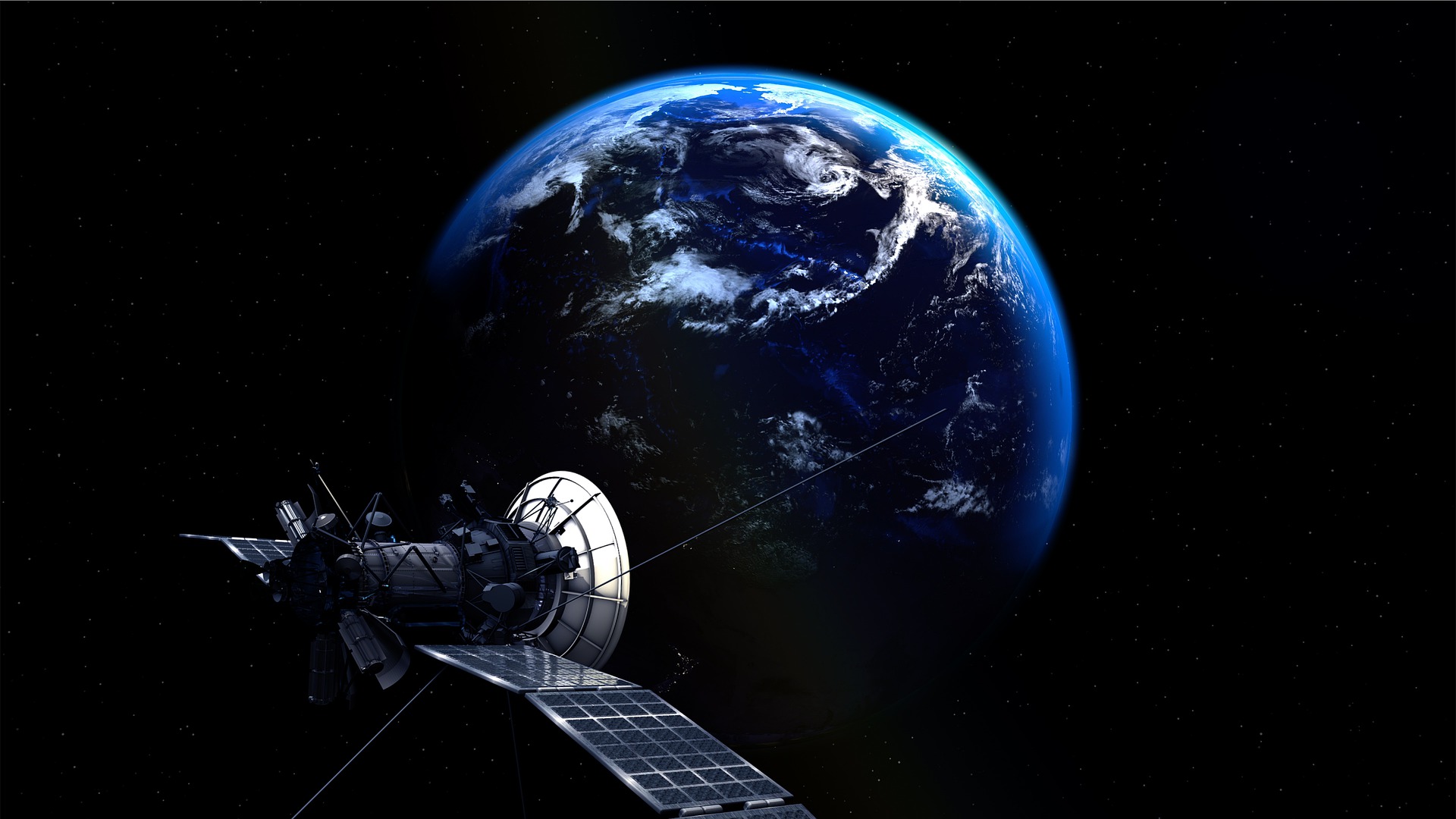 A satellite orbits around the Earth in this moody shot.