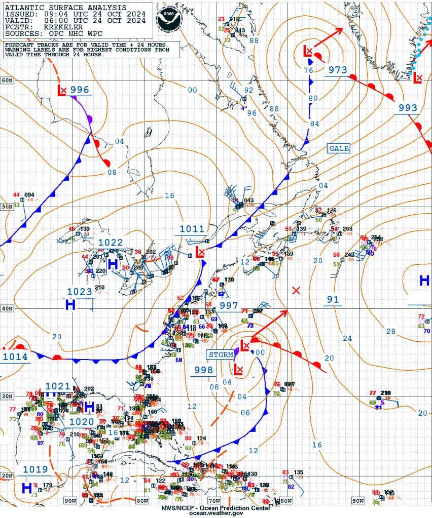 Figure 1: OPC Western Atlantic Surface Analysis valid 0600 UTC 24 October 2024.