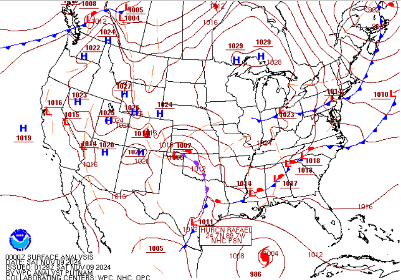 Figure 4: WPC Surface Analysis valid 0000 UTC 09 November 2024.