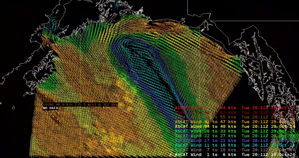 Figure 5: Metop-C/ASCAT pass valid ~2000 UTC 29 October 2024. This image was exported from AWIPS.