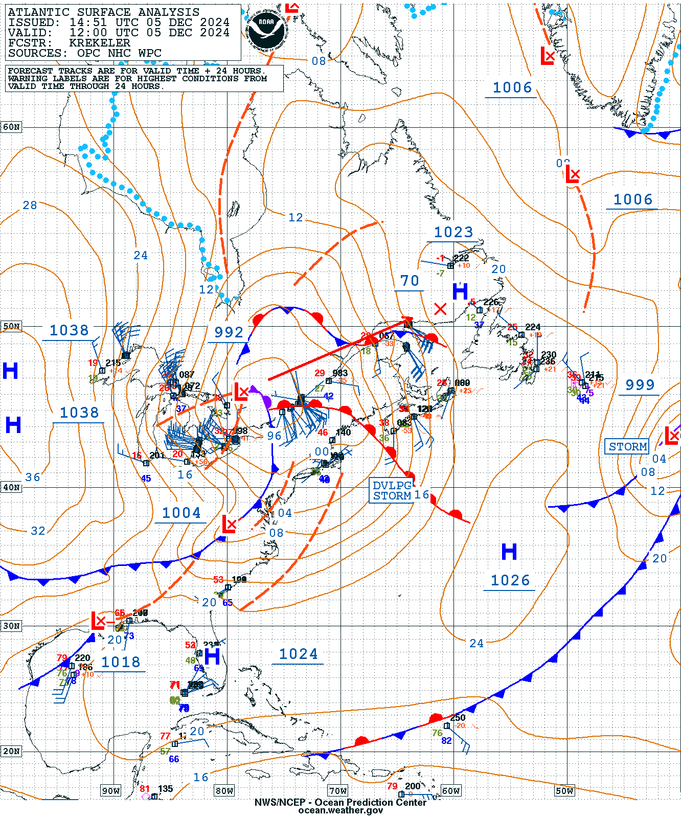 Figure 9: NWS OPC West Atlantic Surface Analysis valid 1200 UTC 05 December 2024.