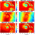 TROPICS TMS observations of Hurricane Ida on 28 August 2021 at 20:07 UTC. TMS F-band and 205 GHz observations resolve finer hurricane structure in terms of eye, eyewall, and rainbands.