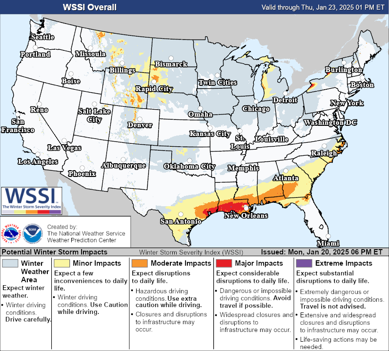 Figure 3: NWS WPC WSSI issued 2300 UTC 20 January 2025 valid through 1900 UTC 23 January 2025.