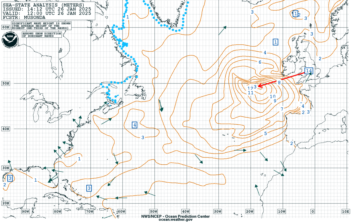 Figure 10: NWS OPC Sea State Analysis valid 1200 UTC 26 January 2025.