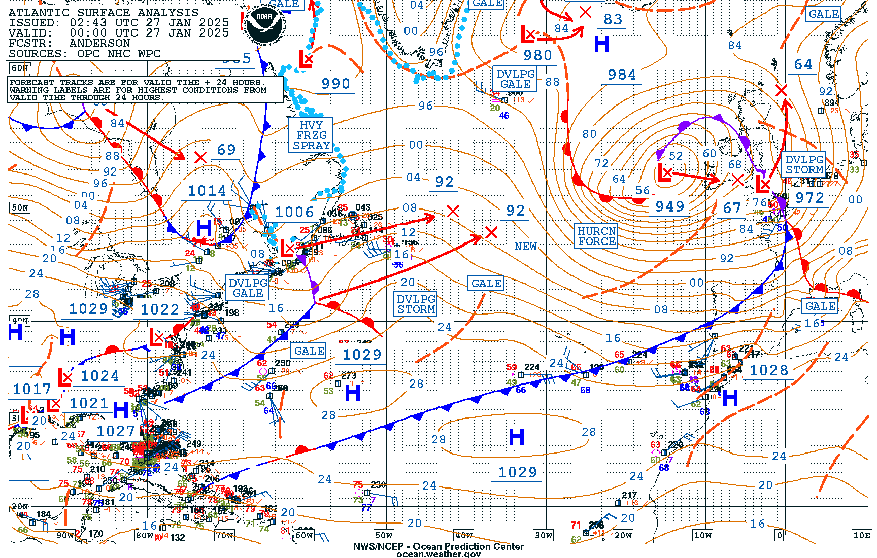 Figure 11: NWS OPC Surface Analysis valid 0000 UTC 27 January 2025.