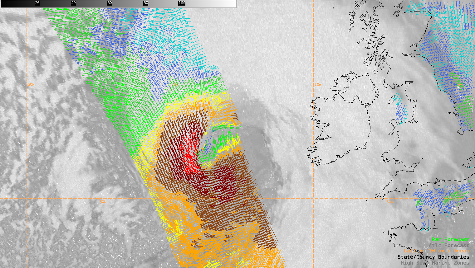 Figure 3: Metop-C/ASCAT pass valid ~2122 UTC 23 January 2025. This image was exported from AWIPS.