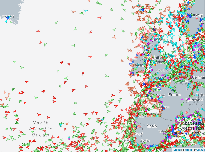 Figure 7: Vessel locations at ~1640 UTC 24 January 2025 from marinetraffic.com