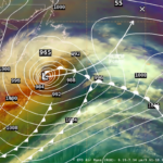 Figure 3: NWS OPC Atlantic Surface Analysis at 1200 UTC 21 February 2025, overlaid on GOES-East Air Mass RGB imagery. This image was exported from AWIPS.