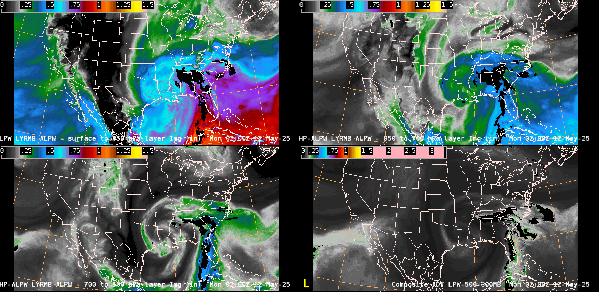 Figure 3: OSPO ALPW imagery from 0200 UTC 12 May to 1500 UTC 13 May 2025. This animation was created in AWIPS, and display files can be shared upon request.