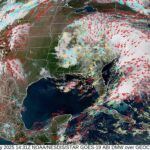 Figure 6: GOES-East Geocolor imagery overlaid with DMWs at all layers, valid at 1431 UTC 13 May 2025. Credit: NESDIS/STAR