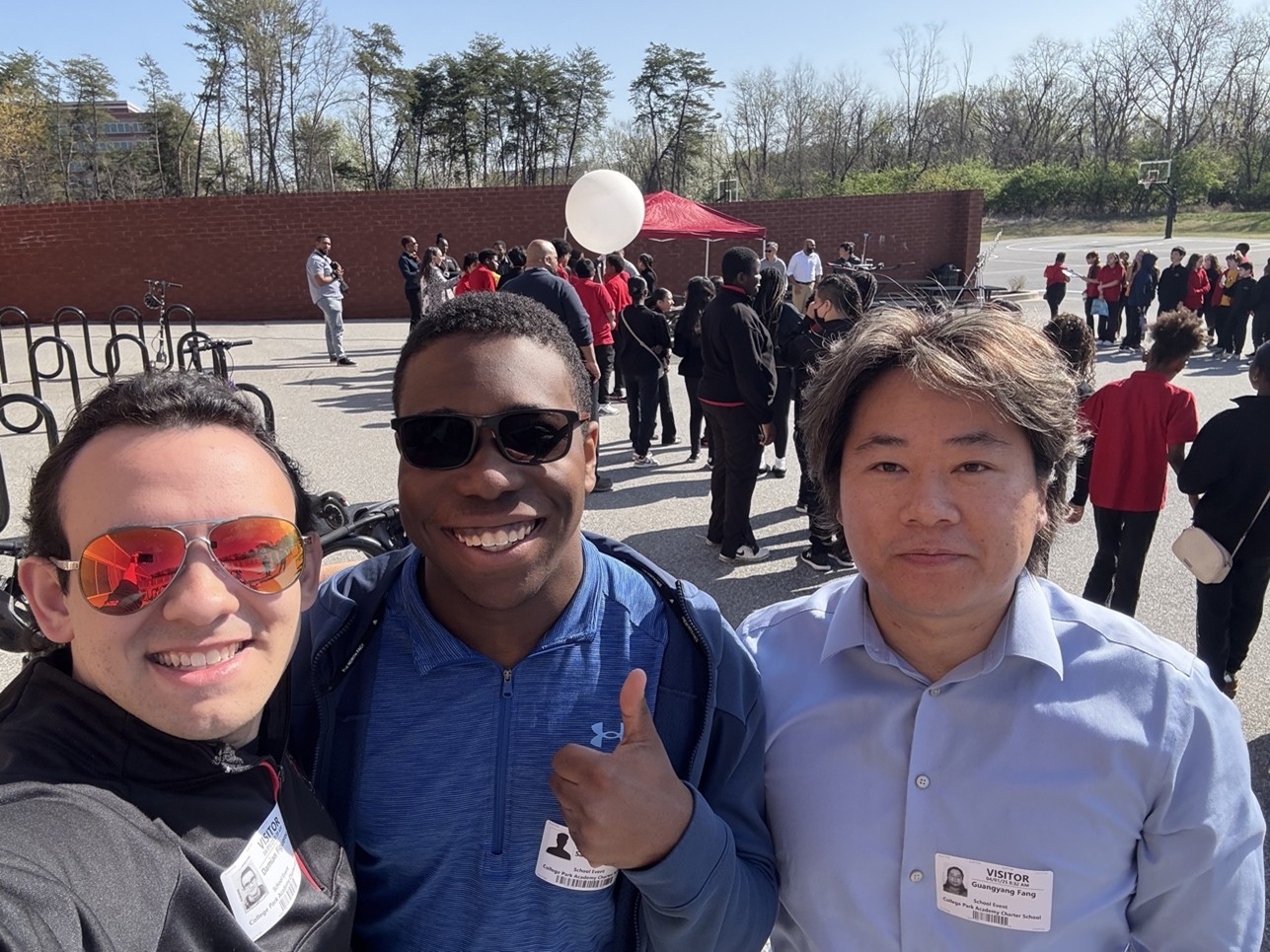 Figure 1. CISESS Interns Damian Figueroa and Samuel Wiggins, along with Dr. Guangyang Fang (from left to right) at the NWS Weather Day held at College Academy Middle School.