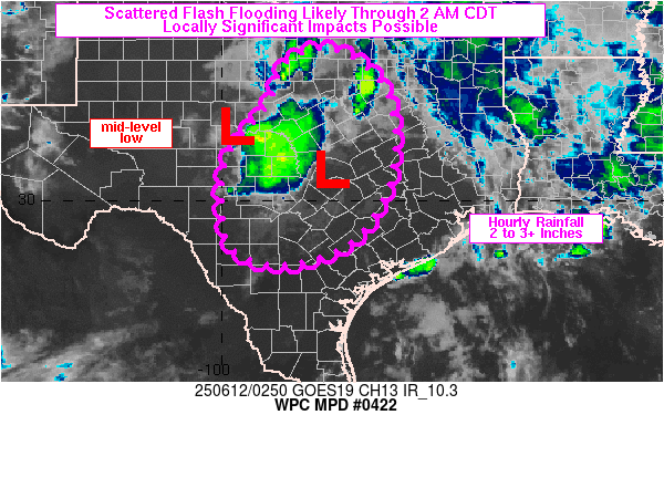 Figure 8: WPC MPD issued at 0307 UTC 12 June 2025, overlaid on GOES-East Clean IR imagery.