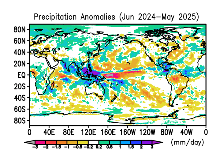 Figure 3. Precipitation anomalies for the 12 months June 2024 to May 2025