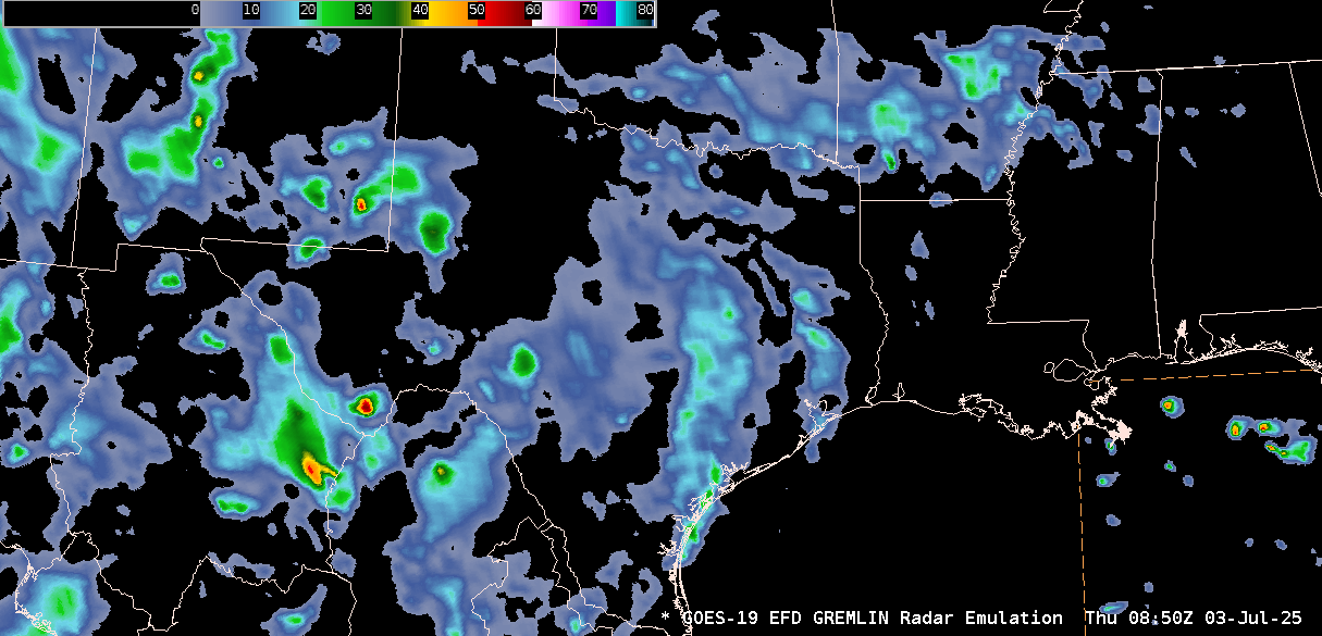 Figure 3: GOES Full-Disk 10-minute GREMLIN output from ~0900 to ~1300 UTC 03 July 2025. This animation was created in AWIPS, and display files can be shared upon request.