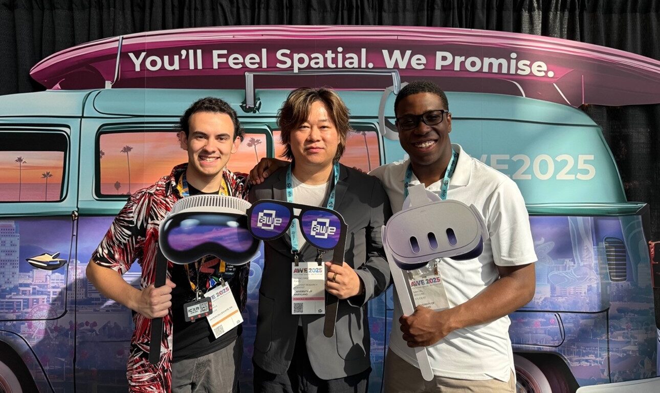 Figure 1. Damian Figueroa, Guangyang Fang, and Samuel Wiggins (From left to right) at the AWE USA Conference in Long Beach, CA.