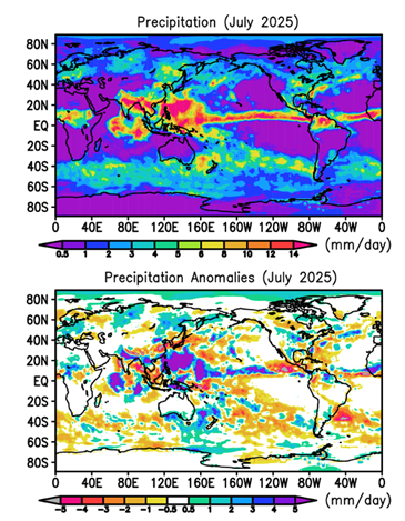 Figure 1. Monthly precipitation and anomalies for July 2025