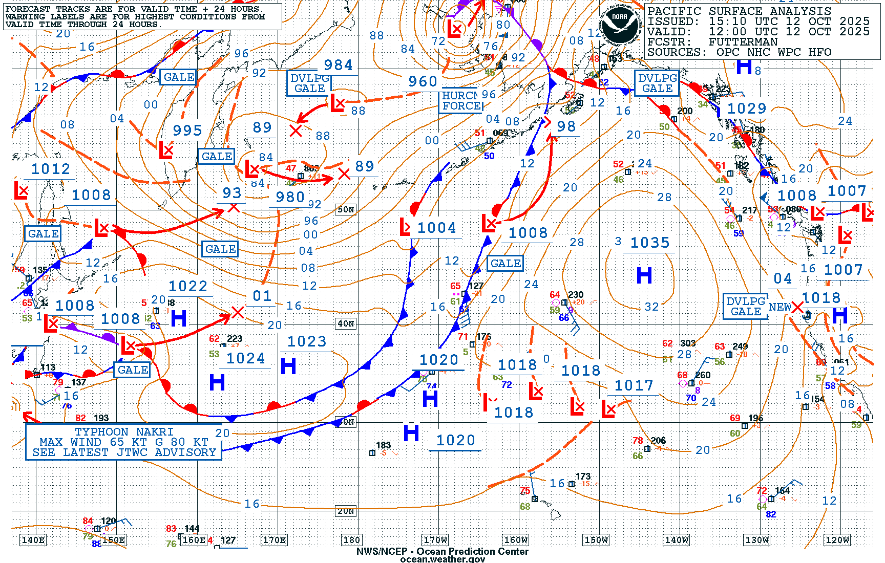 96-Hour Surface Forecasts issued by the NWS