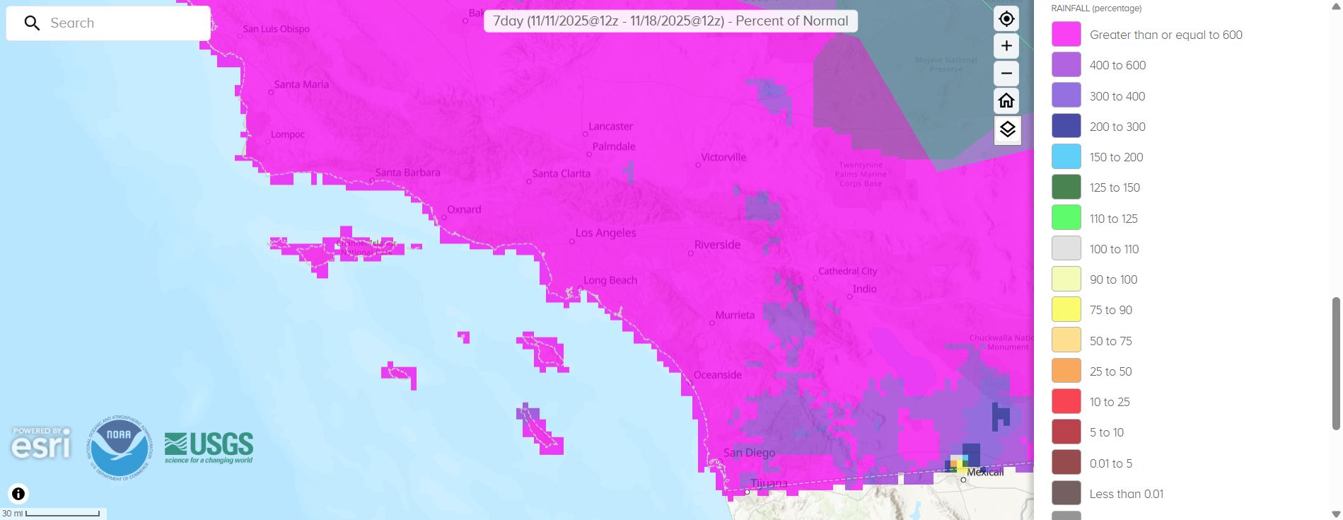 NWS NWPS Precipitation Percent of Normal