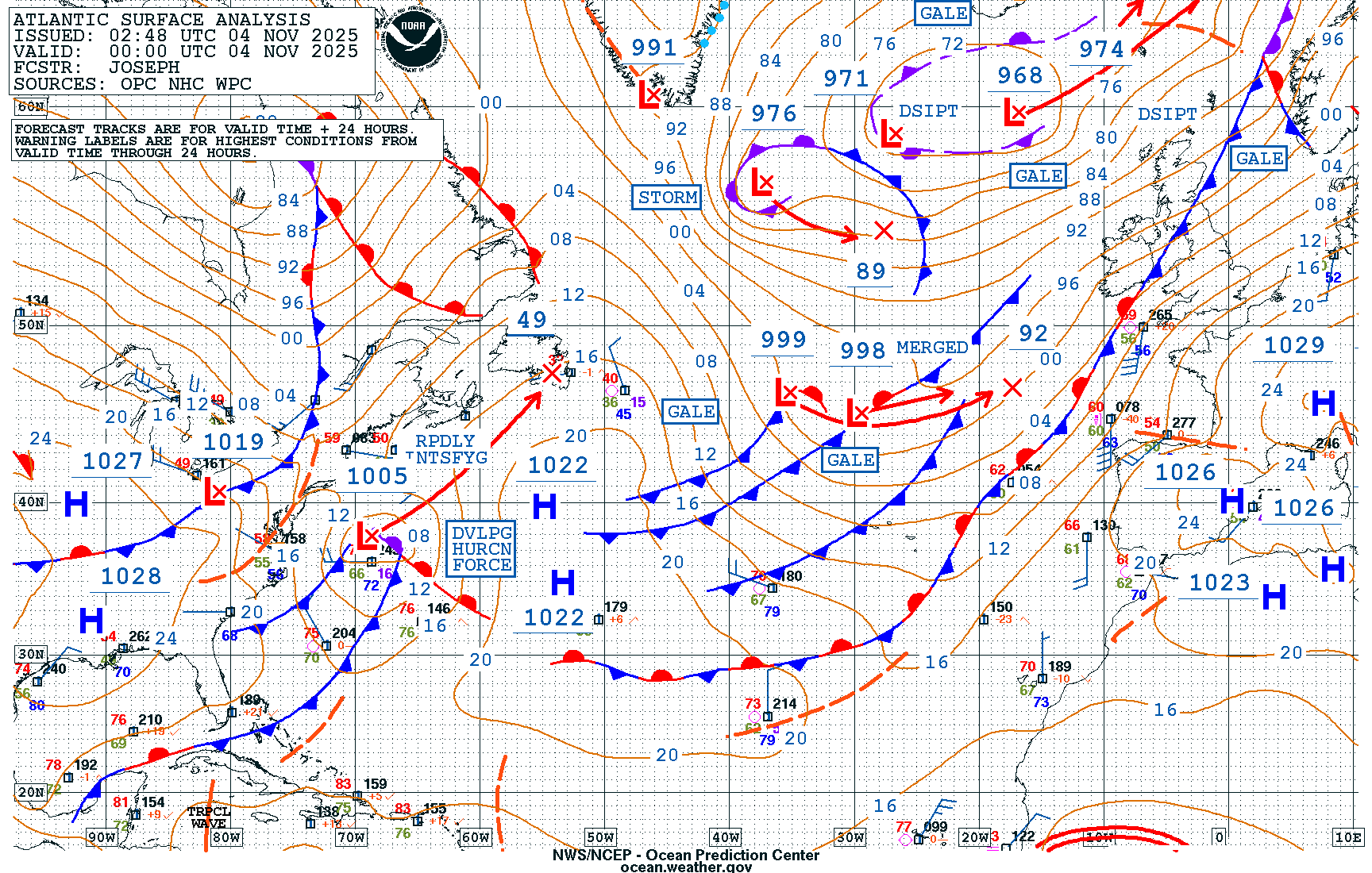 NWS OPC Atlantic Surface Analysis
