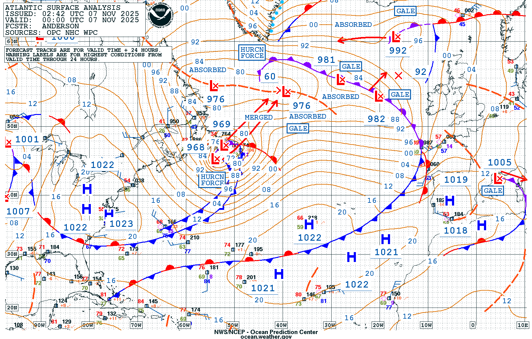 NWS OPC Atlantic Surface Analysis