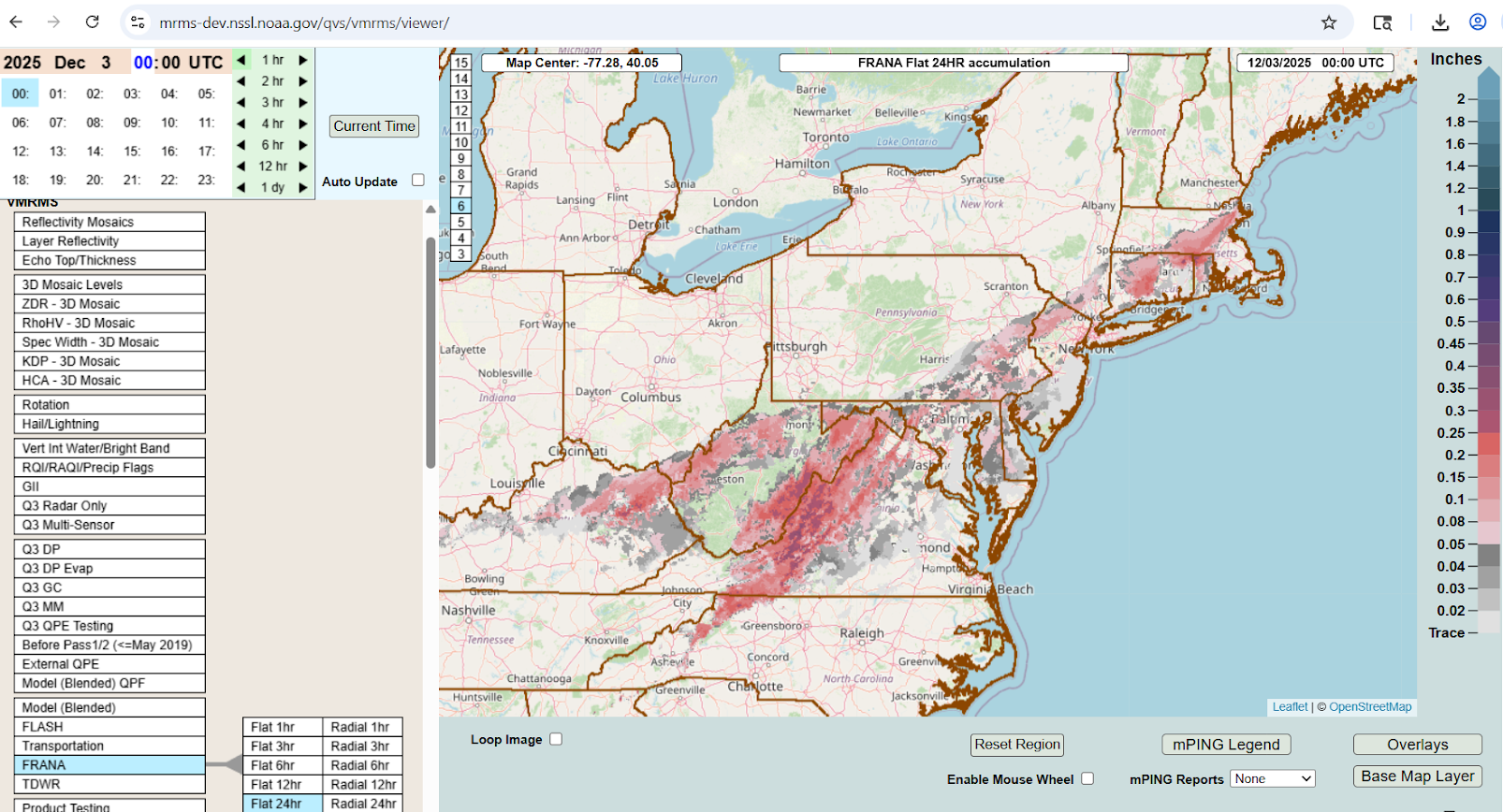 MRMS FRANA 24 hour accumulation