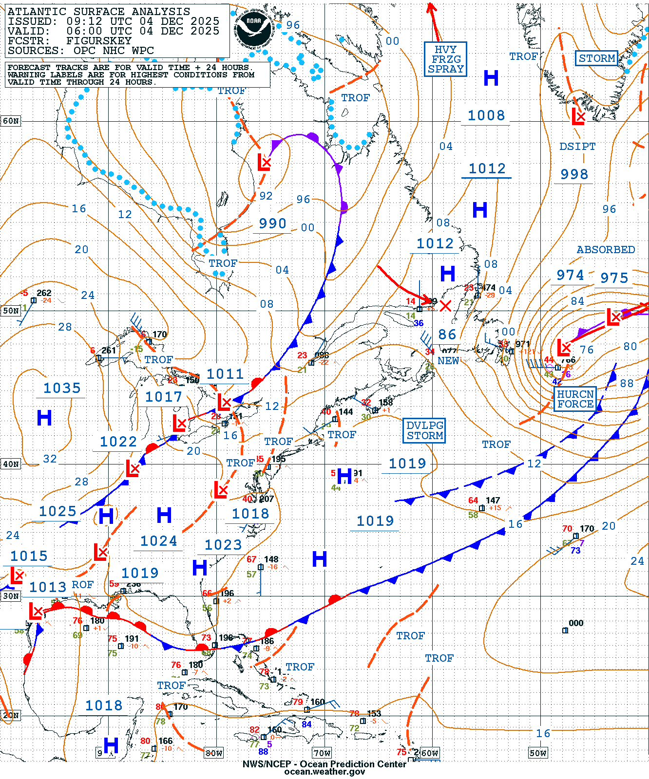 NWS OPC West Atlantic Surface Analysis