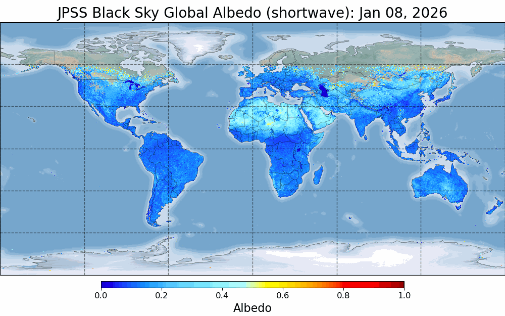 JPSS Black Sky Global Albedo (shortwave) January 8 to 14, 2026.