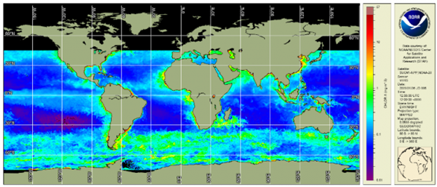 An example of the Ocean Color product generated for the NOAA CoastWatch Website.