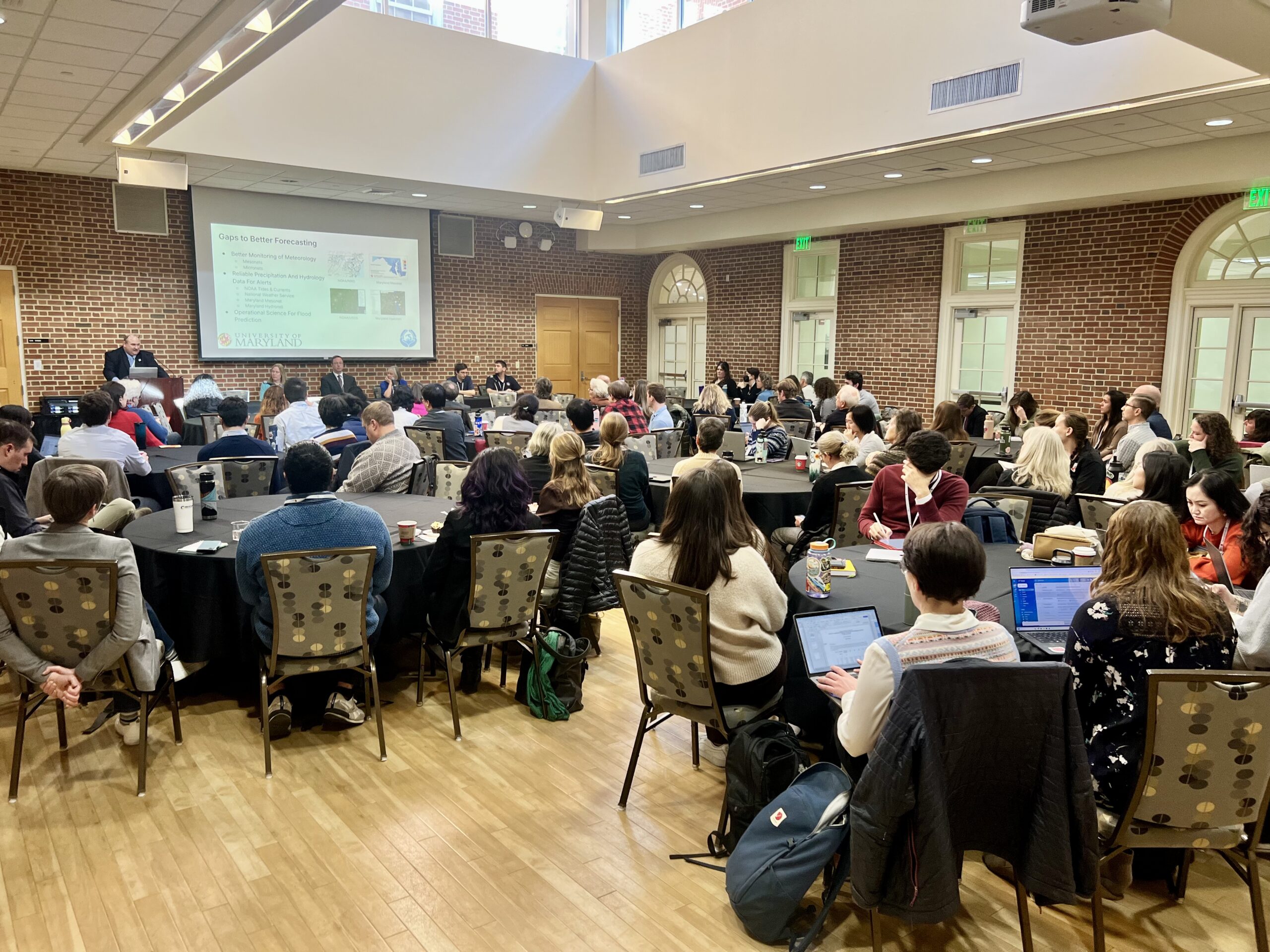 The "Flooding and extreme events" session was moderated by Mike Maddox. Panelists - Jeremy Geiger, Karen Prestegaard, Jen Merritt, James Hyde.
Photo by Jennifer Collins