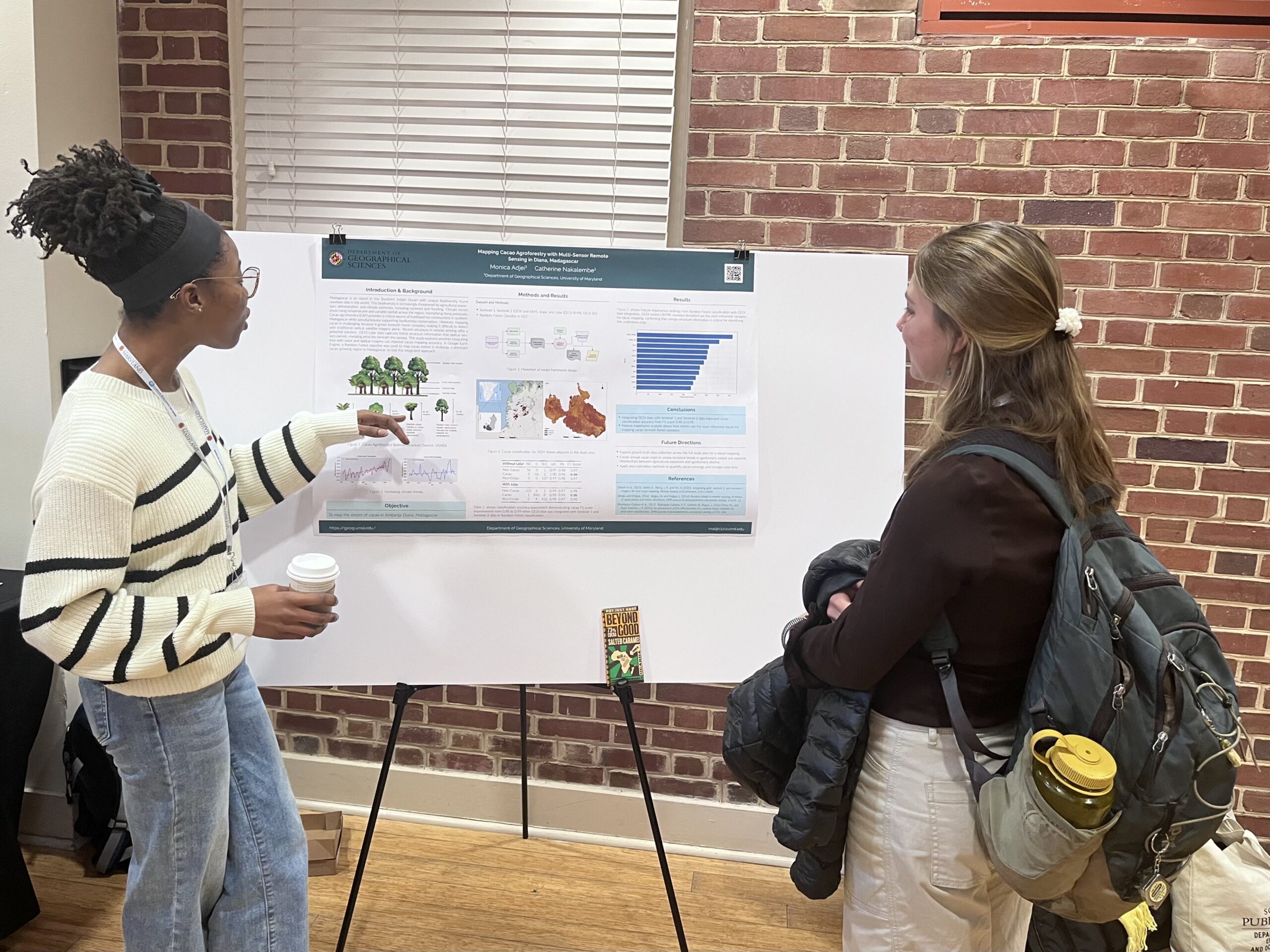 Student Monica Adjei presents her work at the poster session. Mentor: Catherine Nakalembe. Photo by Kate Cooney