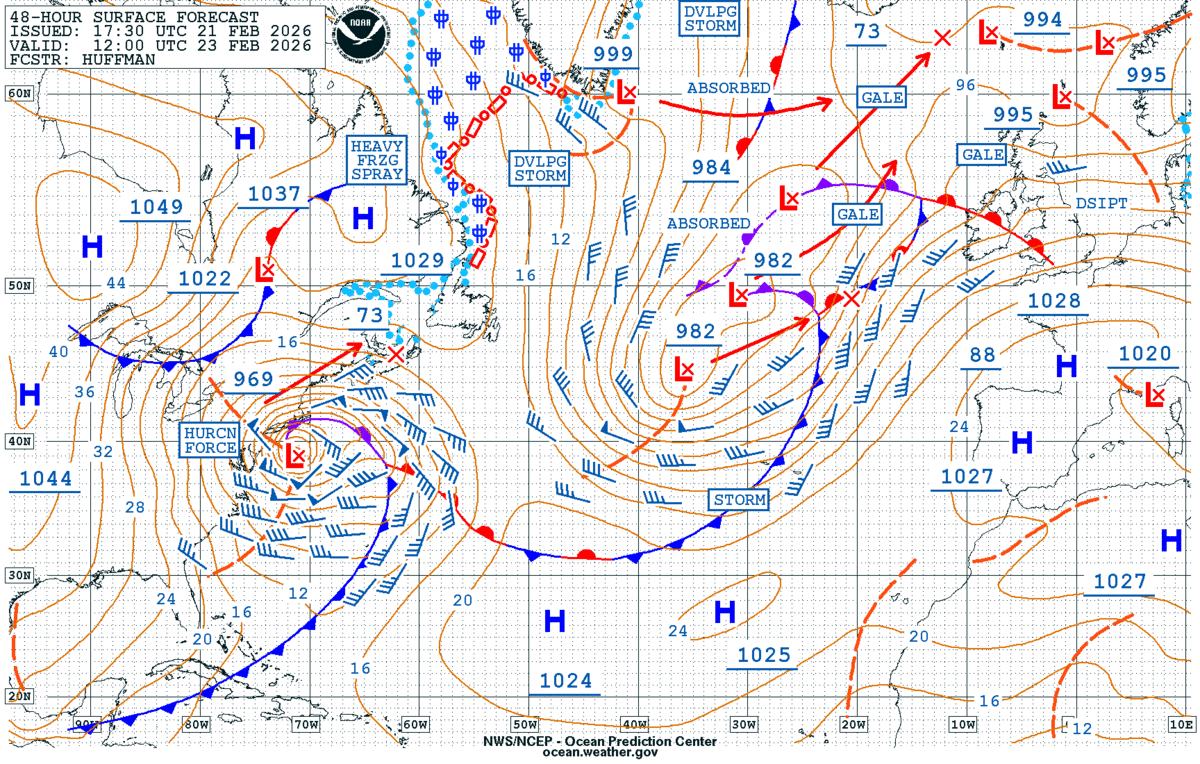 NWS OPC North Atlantic 48-Hour Surface Forecast Chart