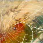 GOES-East Air Mass RGB overlaid with the NWS OPC North Atlantic Surface Analysis