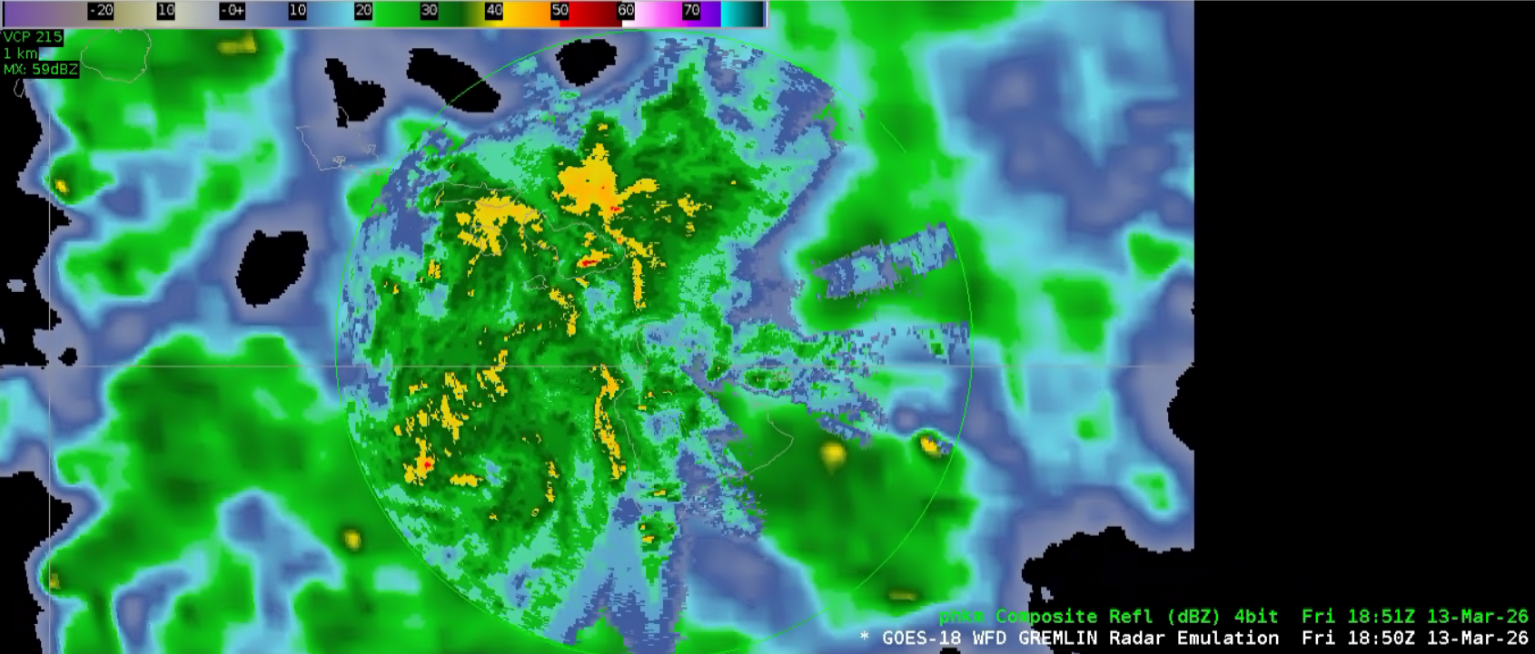 PHKM 4-bit Composite Reflectivity output overlaid on GOES-West GREMLIN output