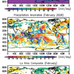 Monthly precipitation and anomalies for February 2026