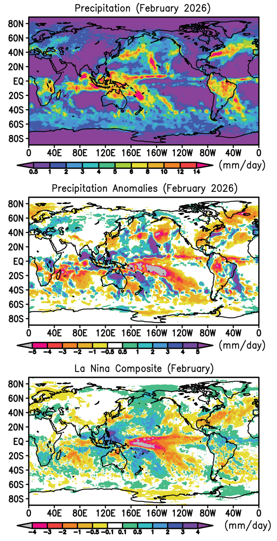 Monthly precipitation and anomalies for February 2026