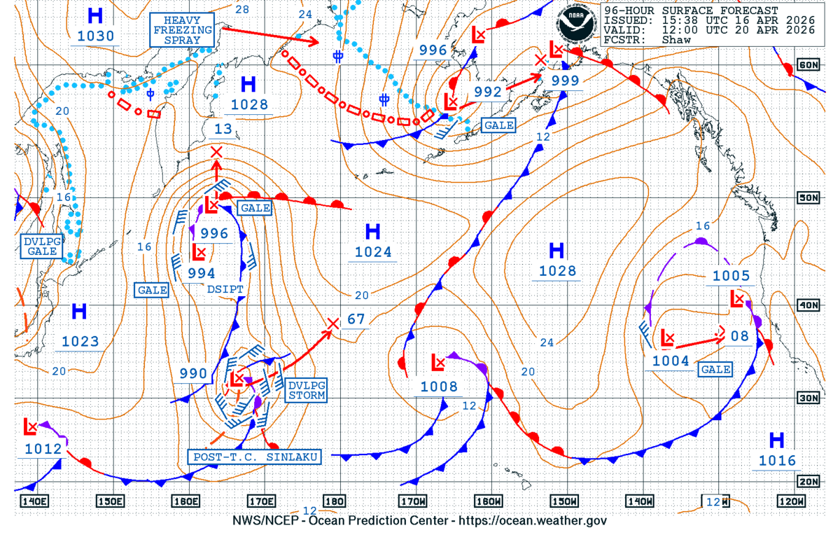 NWS OPC North Pacific 96 Hour Surface Forecast