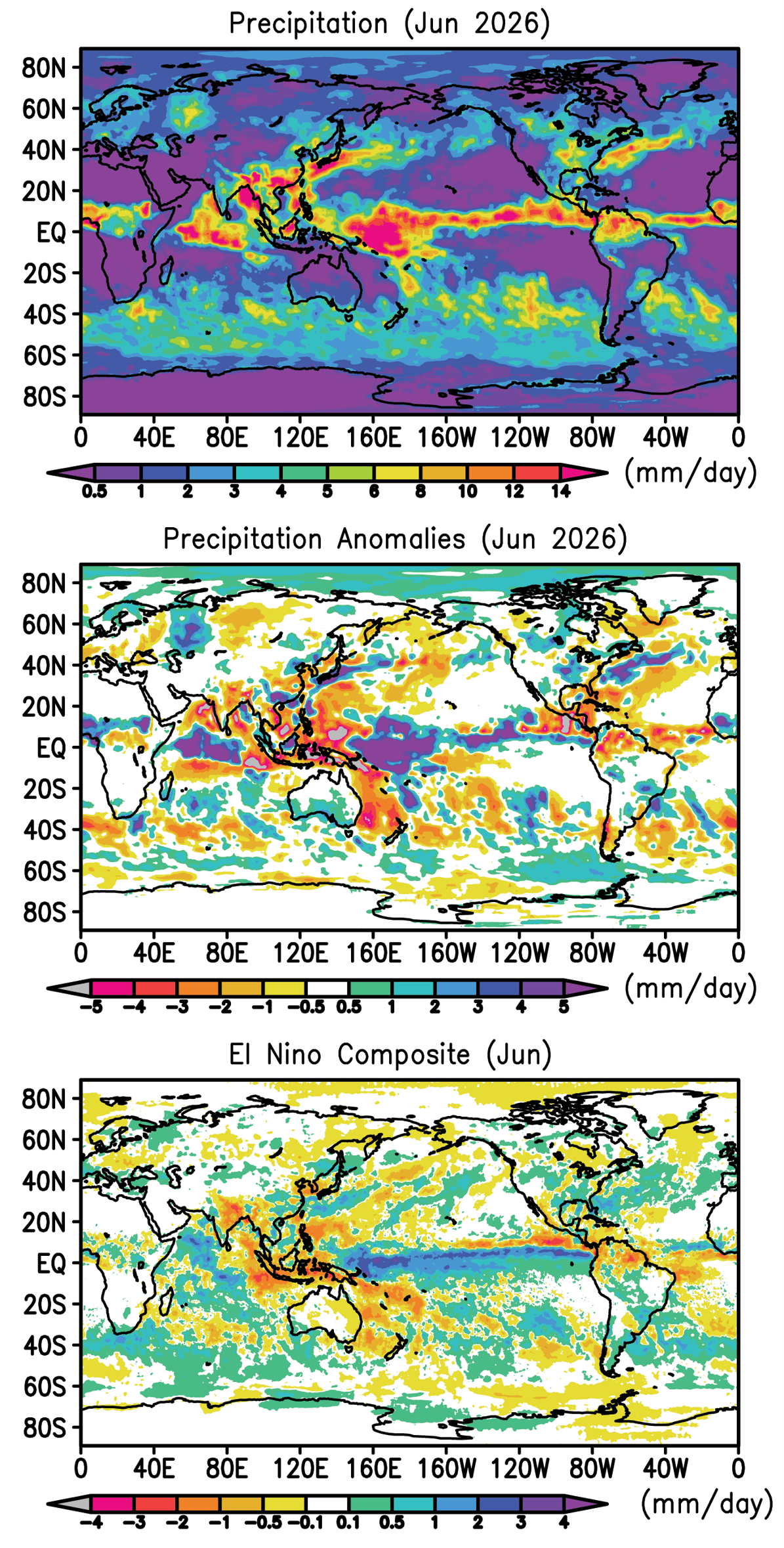 Monthly precipitation and anomalies in June 2026