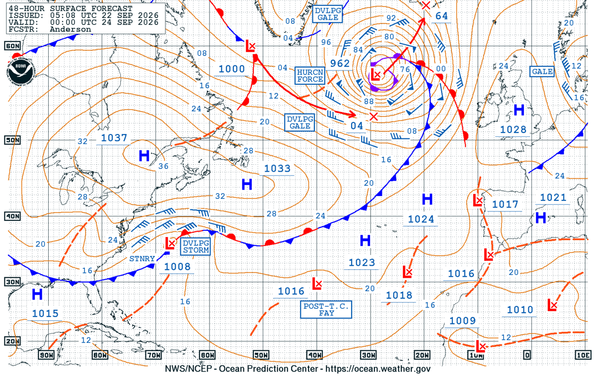 NWS OTC North Atlantic 48-Hour Surface Forecast