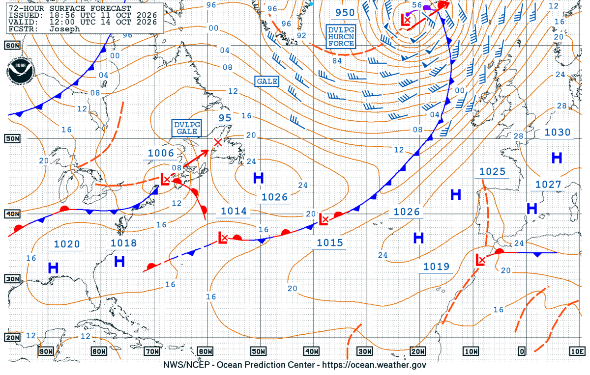 NWS OTC North Atlantic 72-Hour Surface Forecast