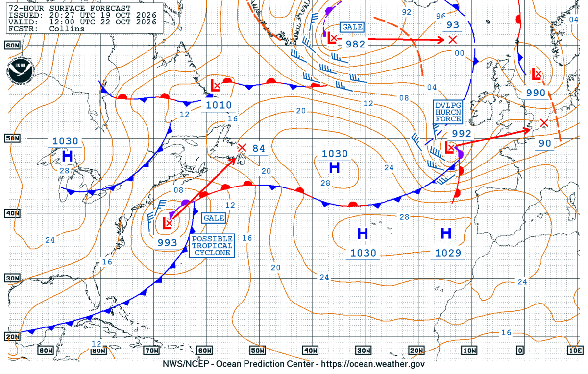 NWS OTC North Atlantic 72-Hour Surface Forecast