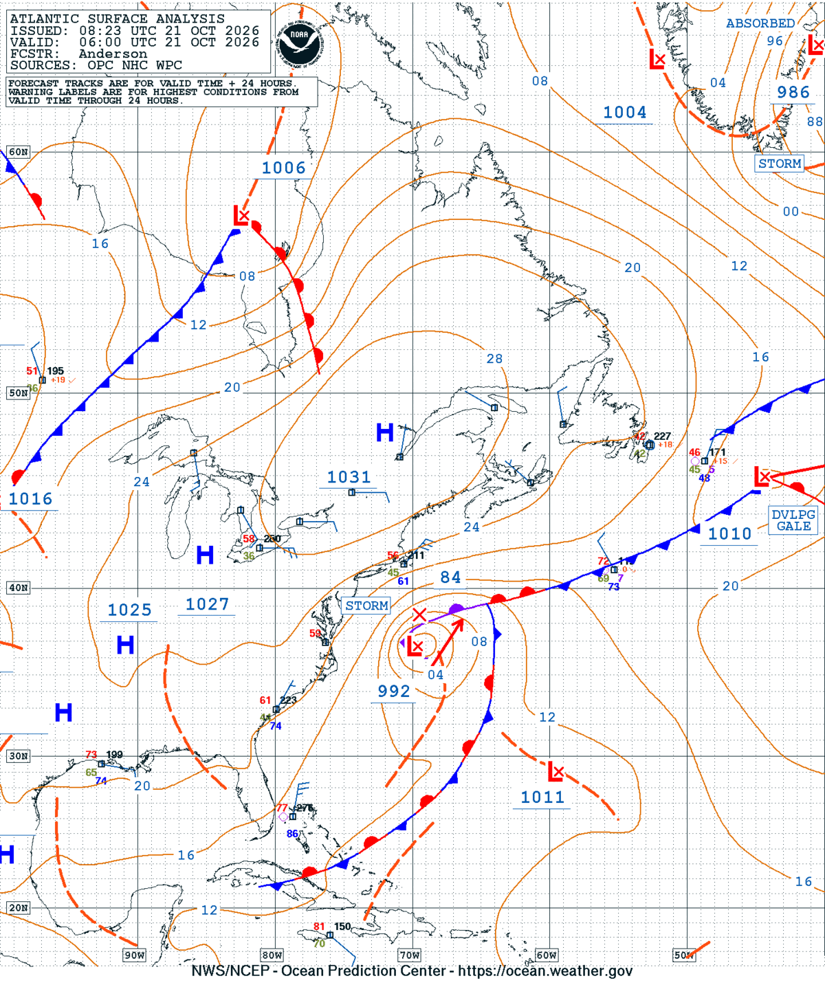 NWS OTC Atlantic Surface Analysis
