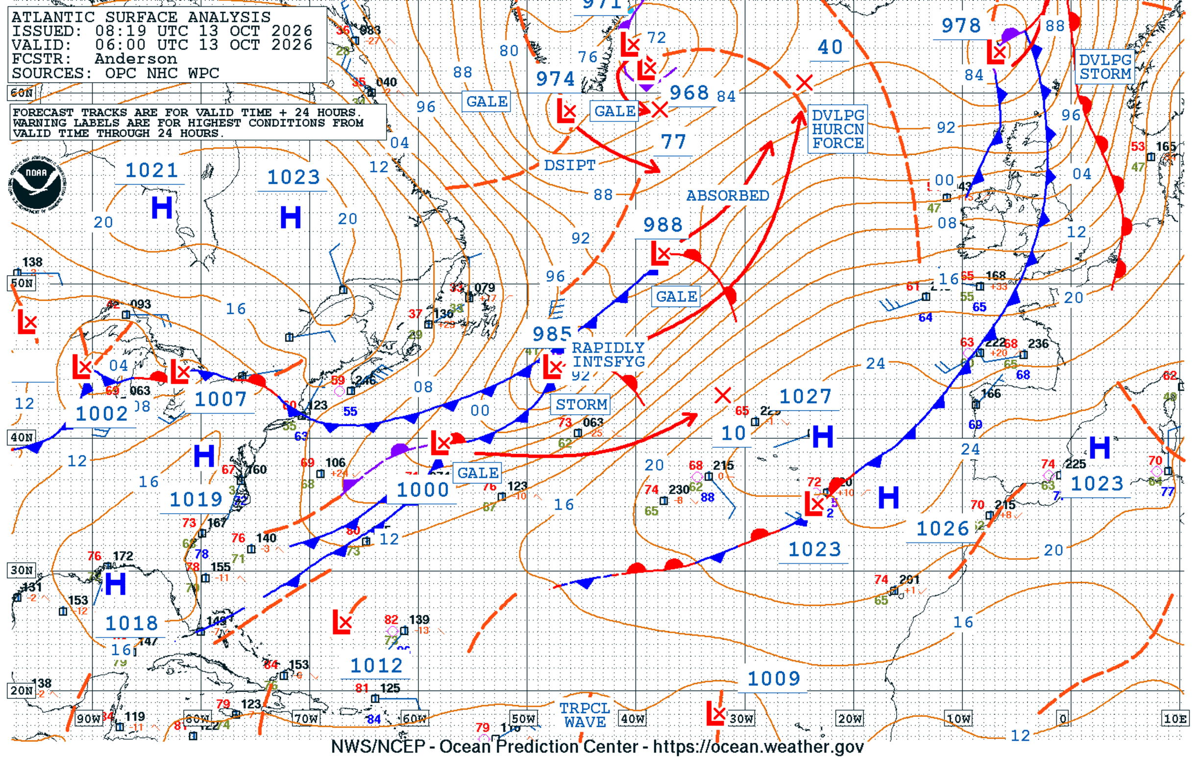 NWS OTC North Atlantic Surface Analysis