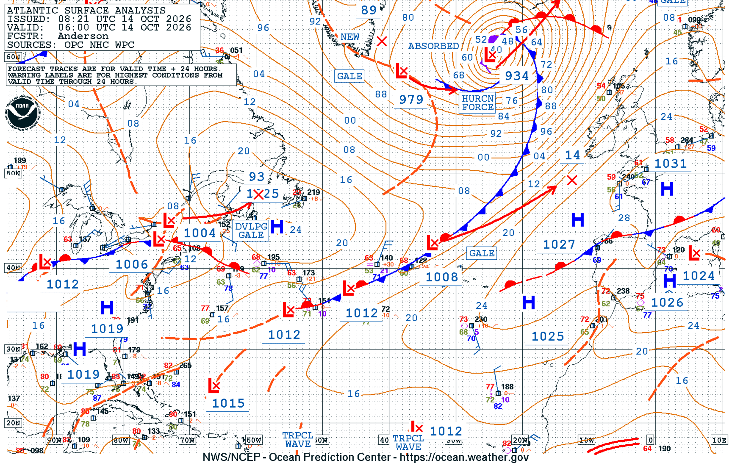NWS OTC North Atlantic Surface Analysis