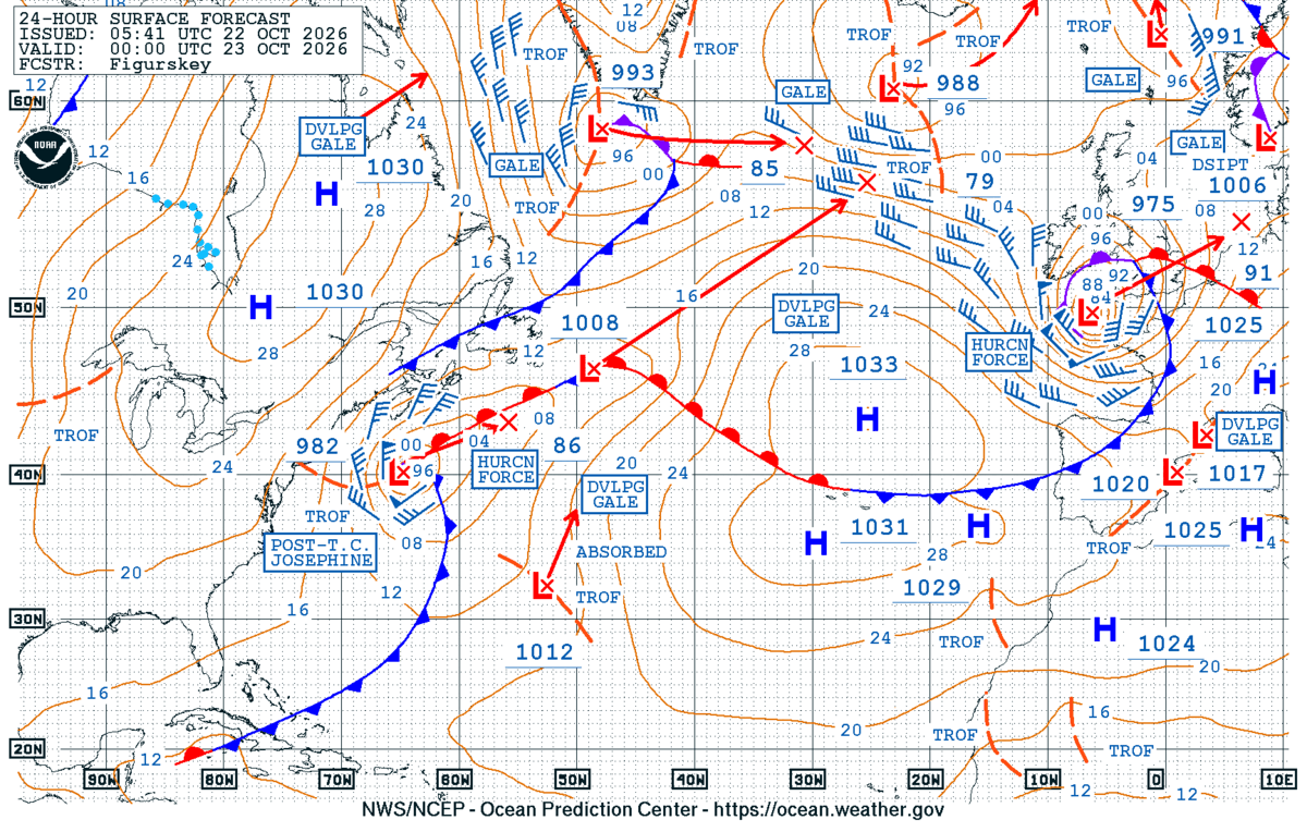 NWS OTC North Atlantic 72-Hour Surface Forecast