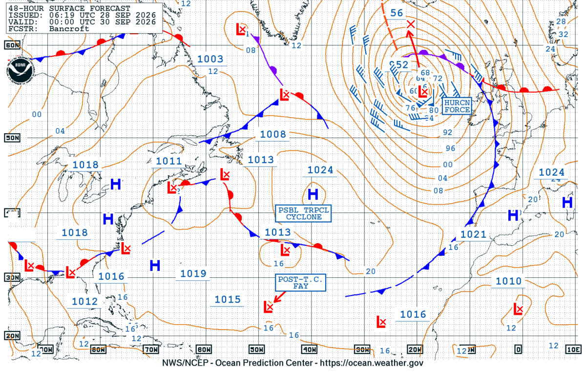 NWS OTC North Atlantic 48-Hour Surface Forecast