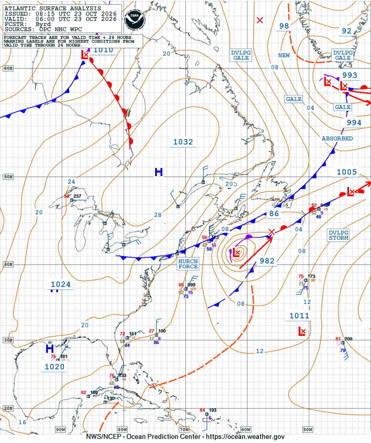 NWS OTC Atlantic Surface Analysis