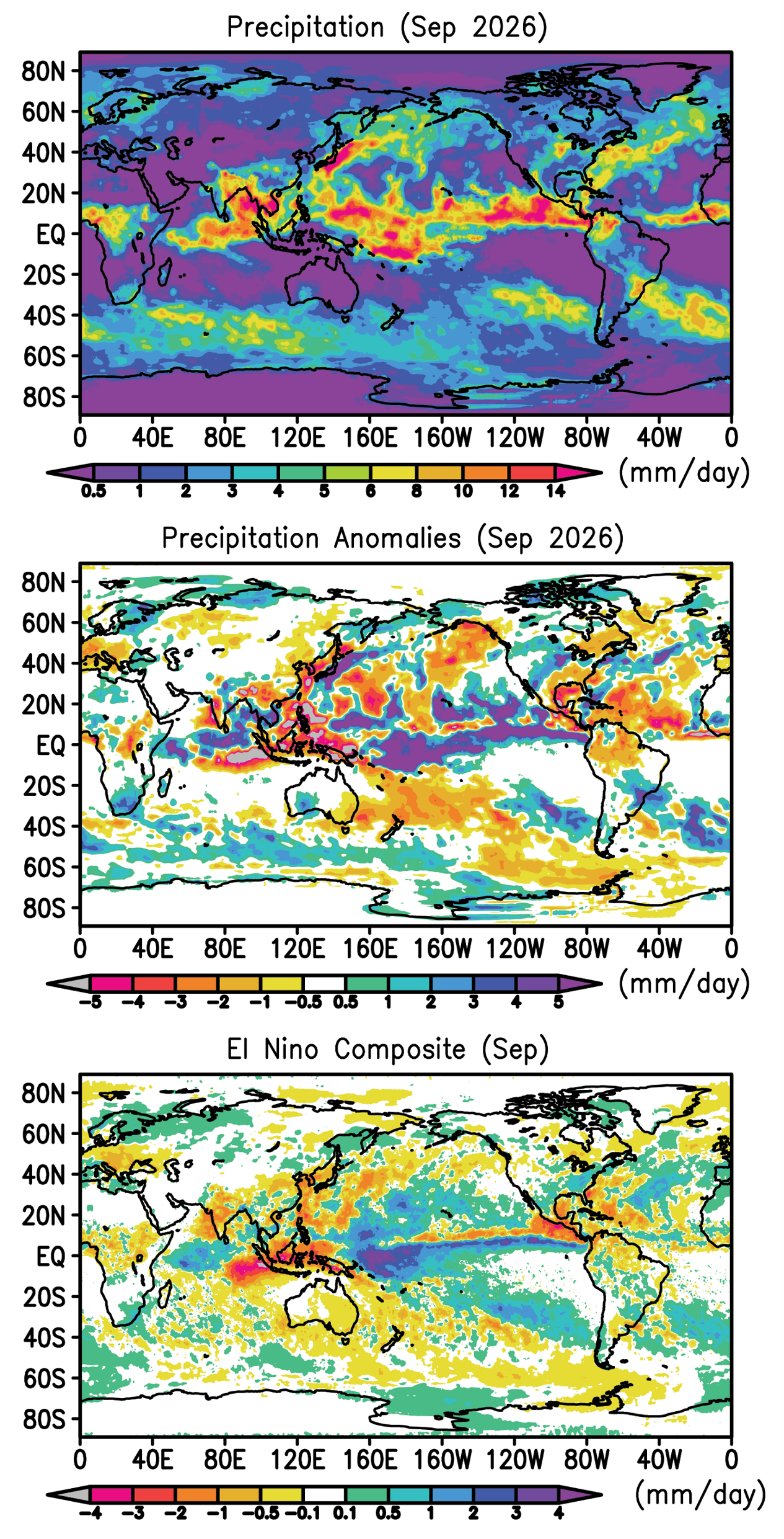 Monthly precipitation and anomalies in September 2026